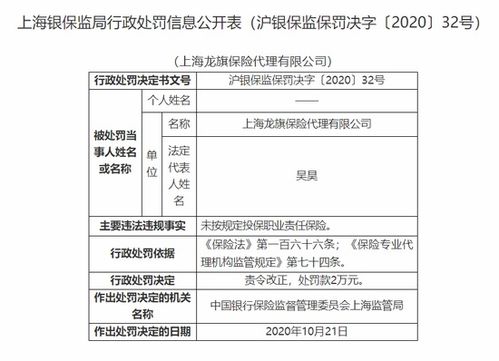 上海龙旗保险代理公司因职业责任保险违规被罚，警示行业规范经营